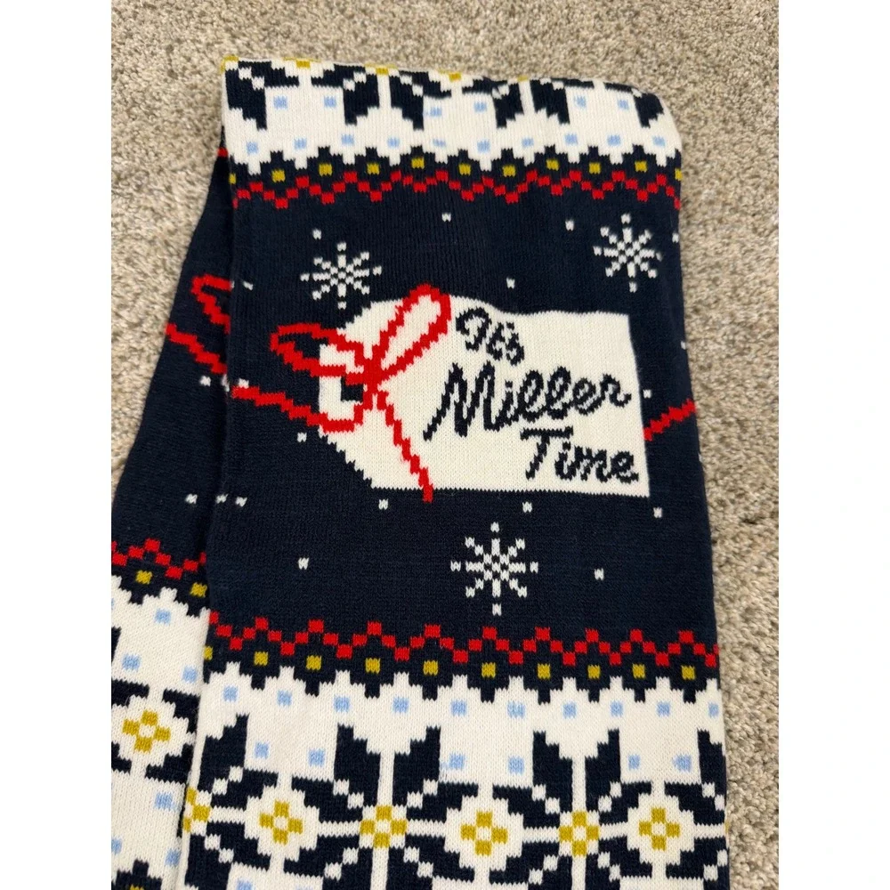 Miller Lite Its Miller Time Holiday Knit Scarf Navy‎ Blue Fair Isle Beer Fringe